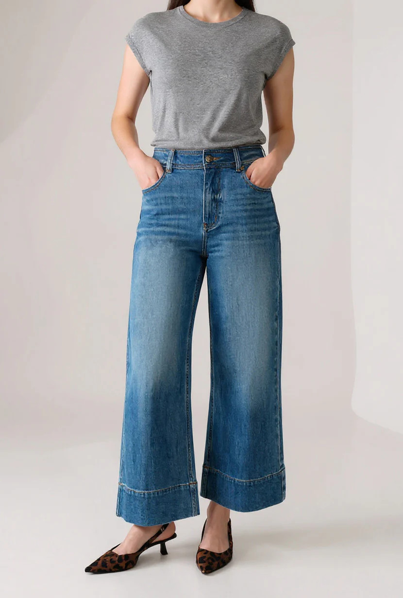 Esme High-Rise Wide-Leg Cropped Jeans - Mist Blue | Petite Studio NYC