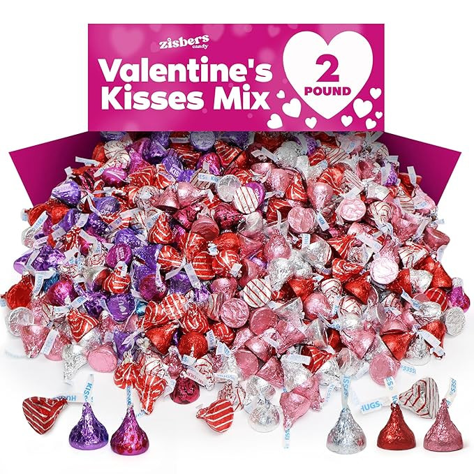 Valentine’s Day Kisses Variety Mix - 2 Pound Bulk Individually Wrapped Assorted Chocolates Cand... | Amazon (US)