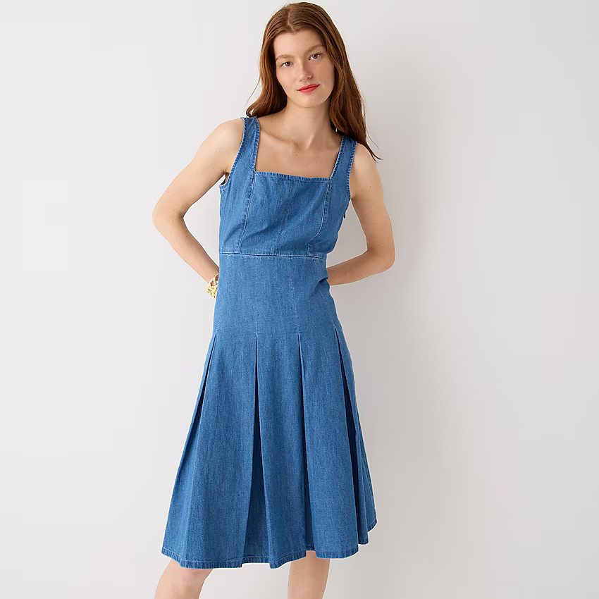Pleated chambray dress | J. Crew US