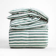 Modern Green Stripe Comfy Tee Organic Cotton Jersey Kids Twin Duvet Cover | Crate & Kids | Crate & Barrel