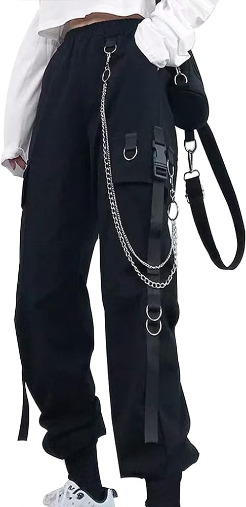 Kisswow Women's Cargo Jogger Pants Baggy Cargo Pants with Chain | Amazon (US)