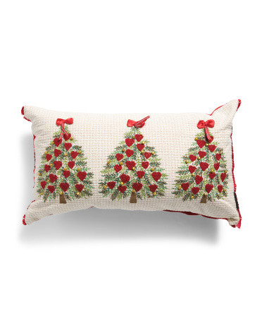 14x24 Embroidered Christmas Trees With Hearts Pillow | Marshalls