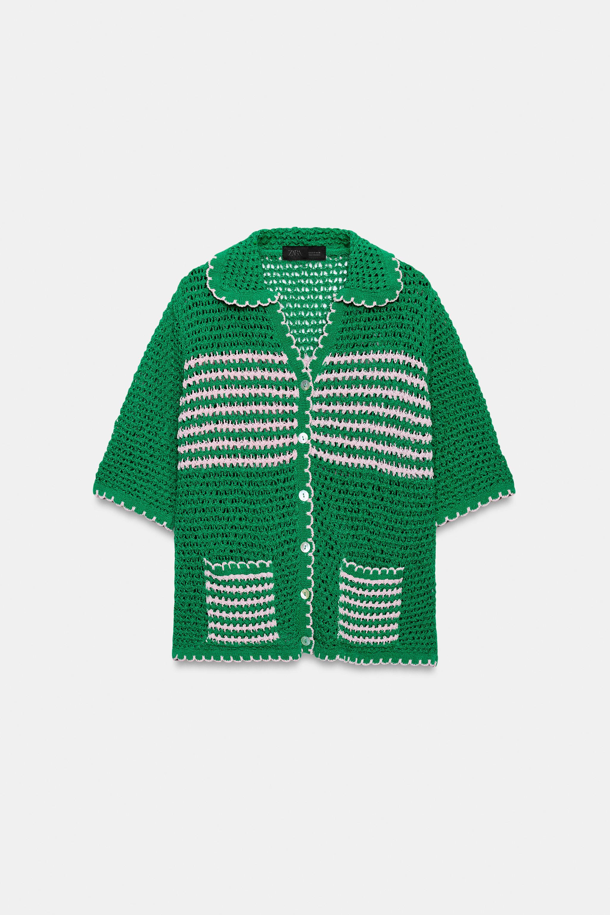 STRIPED OPENWORK CARDIGAN WITH SHORT SLEEVES | Zara US