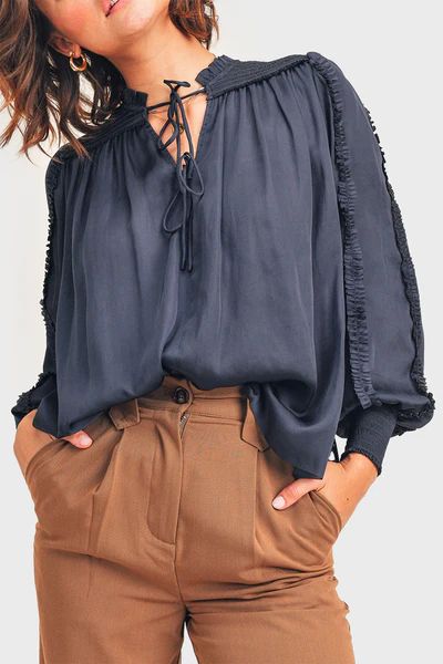 Reset By Jane Long Sleeve Silky Crinkle Blouse | Gibson