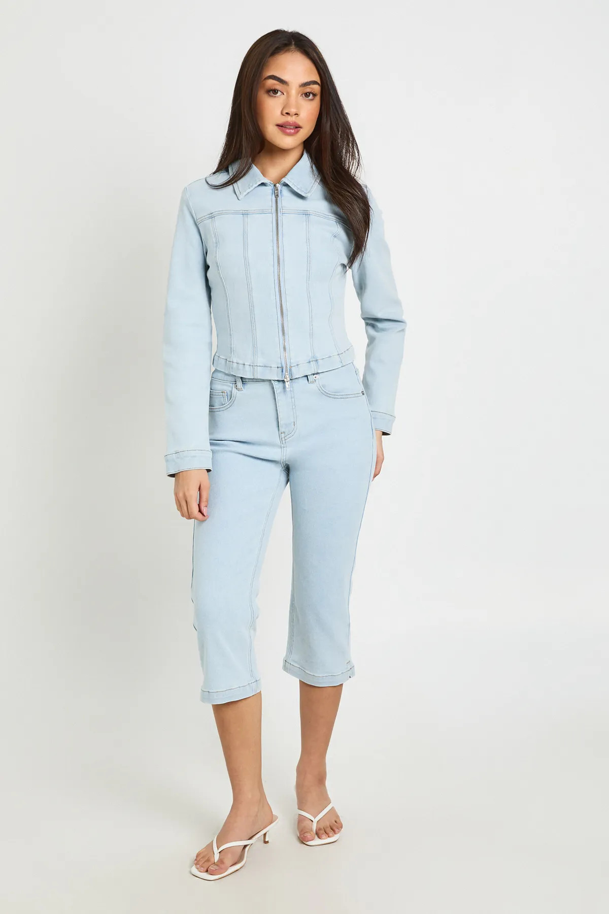 Bleached Blue High Waist Denim Capri | Boohoo | Boohoo.com (UK & IE)