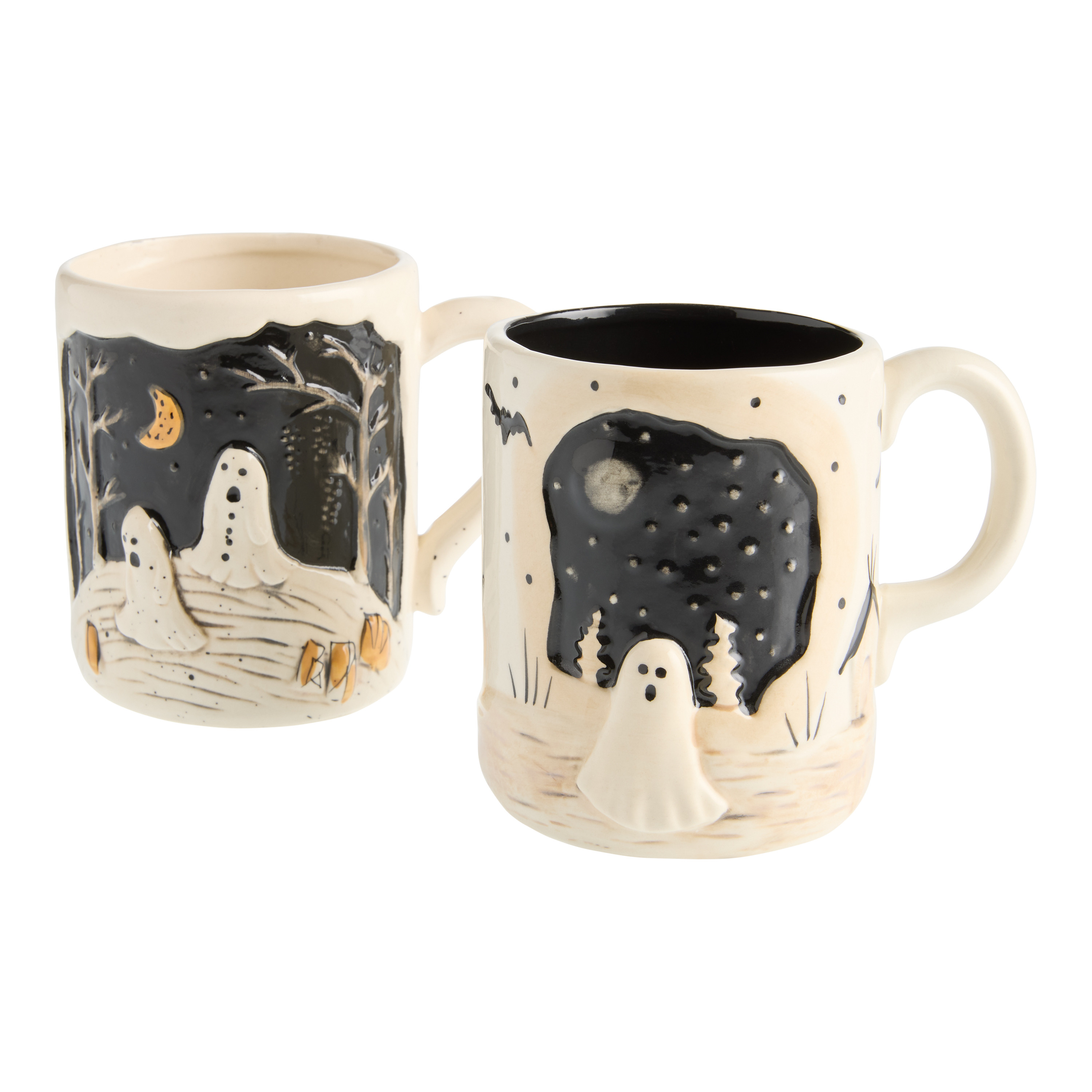 Black and Cream Embossed Ghost Landscape Ceramic Mug Set of 2 | World Market