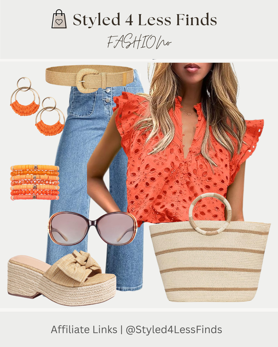 Bright, bold, and ready for sunshine ☀️🍊 This coral eyelet top paired with denim and woven accessories is giving effortless summer style with a fun pop of color. I love how the neutral accessories balance the vibrant top while still keeping the whole look chic and easy to wear. ✨

Style Tip: When wearing a bright statement top, pair it with neutral woven accessories and classic denim to keep the outfit looking polished without overpowering the color. Straw textures instantly make any outfit feel elevated for spring and summer 🤍 

 #LTKcanada #LTKsummer #LTKover50style