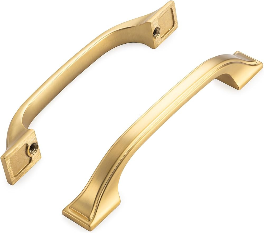 KOOFIZO Square Foot Craftsman Cabinet Bow Pull - Brushed Gold Furniture Handle, 3.8 Inch/96mm Scr... | Amazon (US)