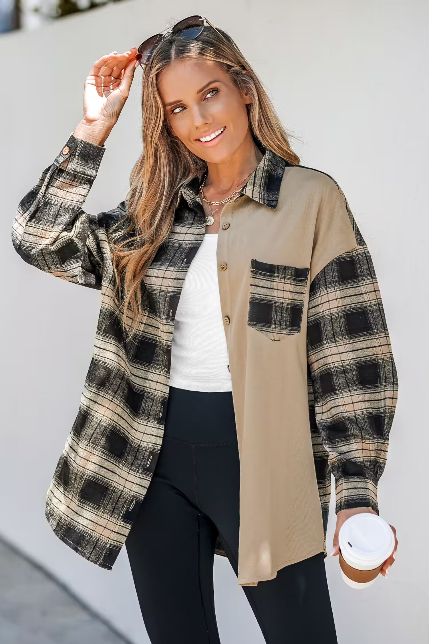 Plaid Colorblock Button-Front Shacket | Cupshe US