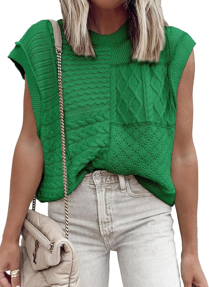 EVALESS Womens Short Sleeve Sweater Summer Fall 2025 Round Neck Crochet Pullover Cap Sleeve Knit ... | Amazon (US)