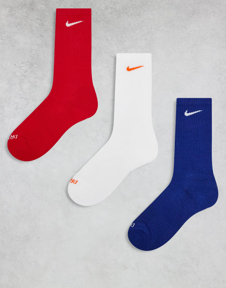 Nike Training Everyday Plus Cushioned 3 pack crew socks in red, white and blue-Multi | ASOS (Global)