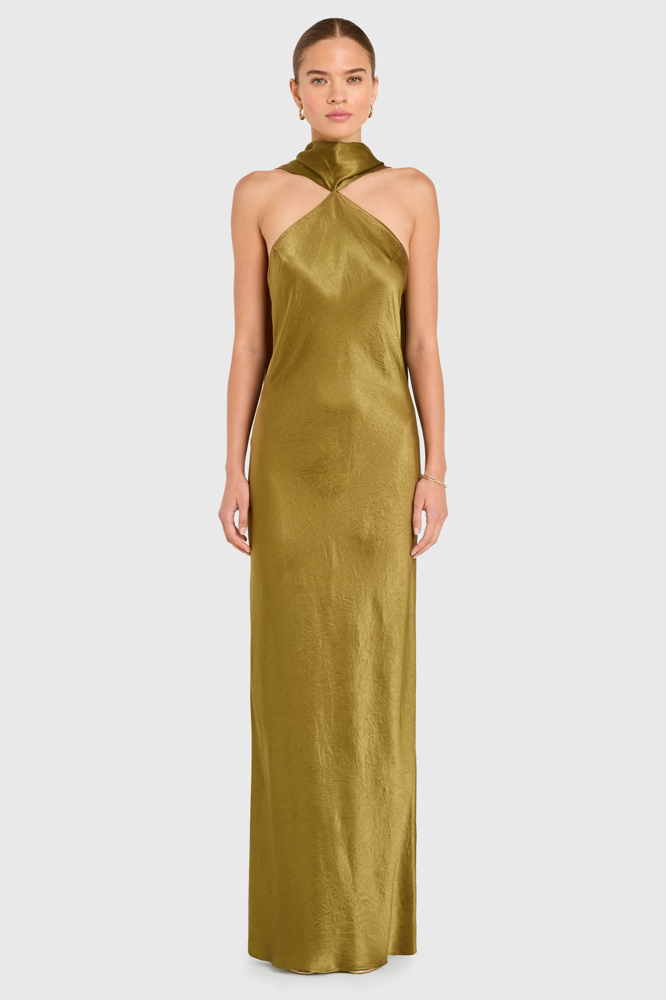 Amanda Uprichard Ashton Maxi in Satin in Olive - Size S | Amanda Uprichard