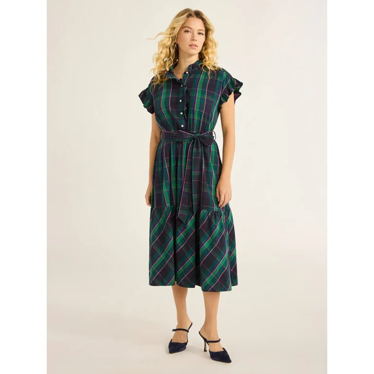 Free Assembly Women’s and Women's Plus Cotton Ruffle Midi Dress with Short Sleeves, Sizes XS-4X... | Walmart (US)