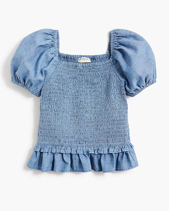 Girls' chambray puff-sleeve top | J.Crew Factory