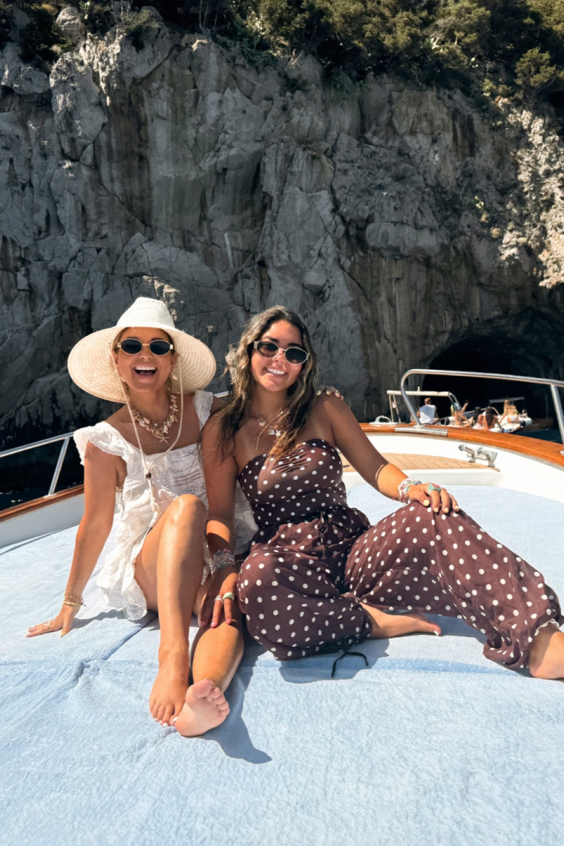 Boat day in Capri ~ linking our swimsuits and coverups. 
Mine is actually a romper but it was perfect for this hot day. 
Wearing size small in romper. 
Bella is wearing size small in swimsuit and pants. 

#LTKSwim #LTKFindsUnder100 #LTKOver40