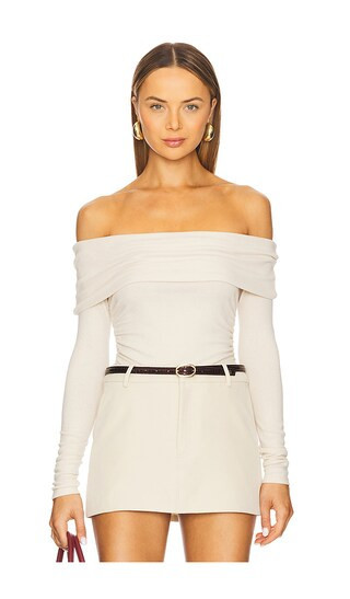 Elodie the Label Kate Off Shoulder Knit Top in Ivory. | Revolve Clothing (Global)