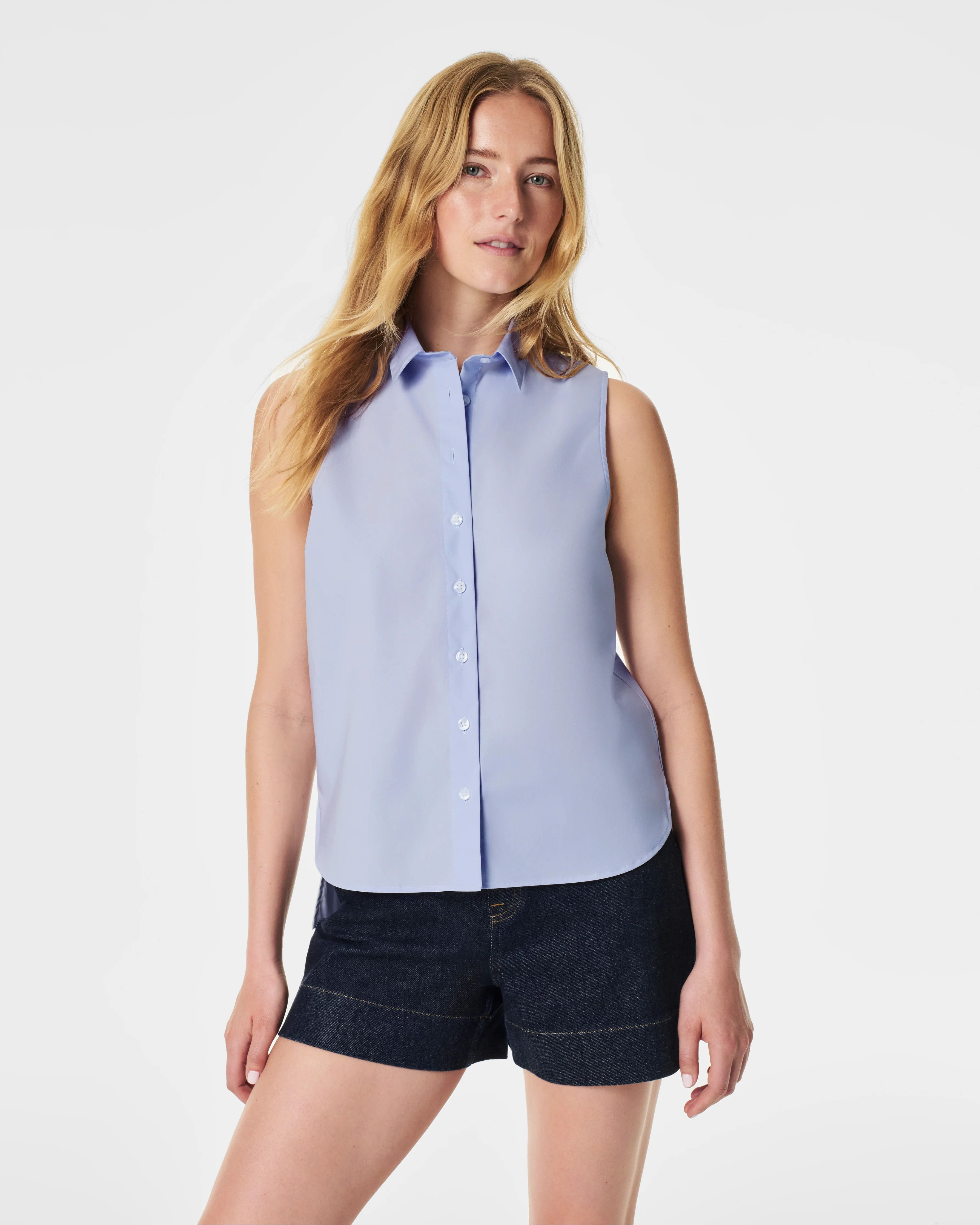 The Best Sleeveless Poplin Button-Down Shirt | Spanx
