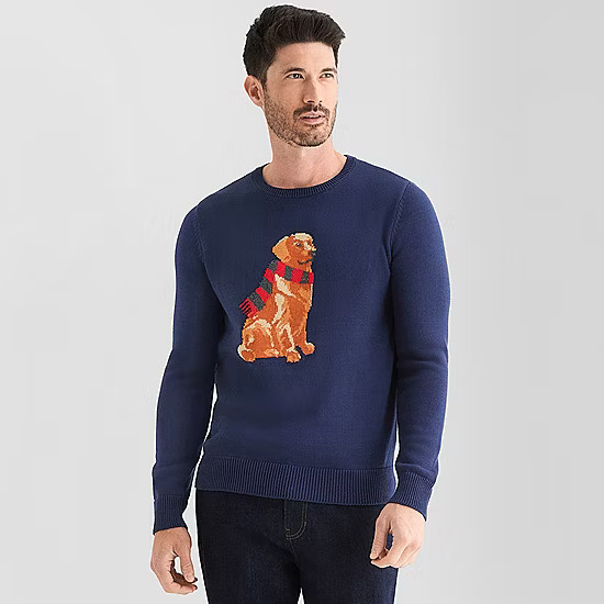 St. John's Bay Intarsia Dog Mens Crew Neck Long Sleeve Pullover Sweater | JCPenney