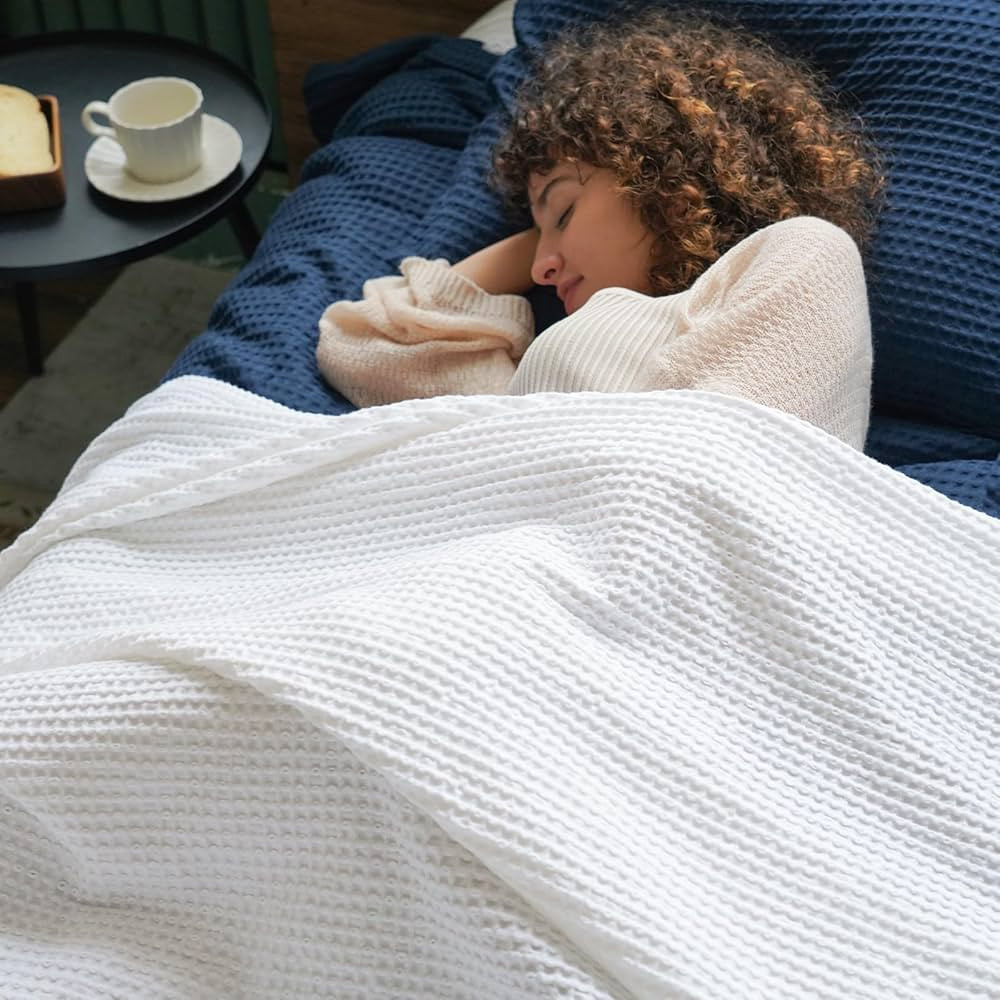 PHF 100% Cotton Waffle Weave Blanket Queen Size 90"x90" - Lightweight Cozy Washed Soft Breathable... | Amazon (US)
