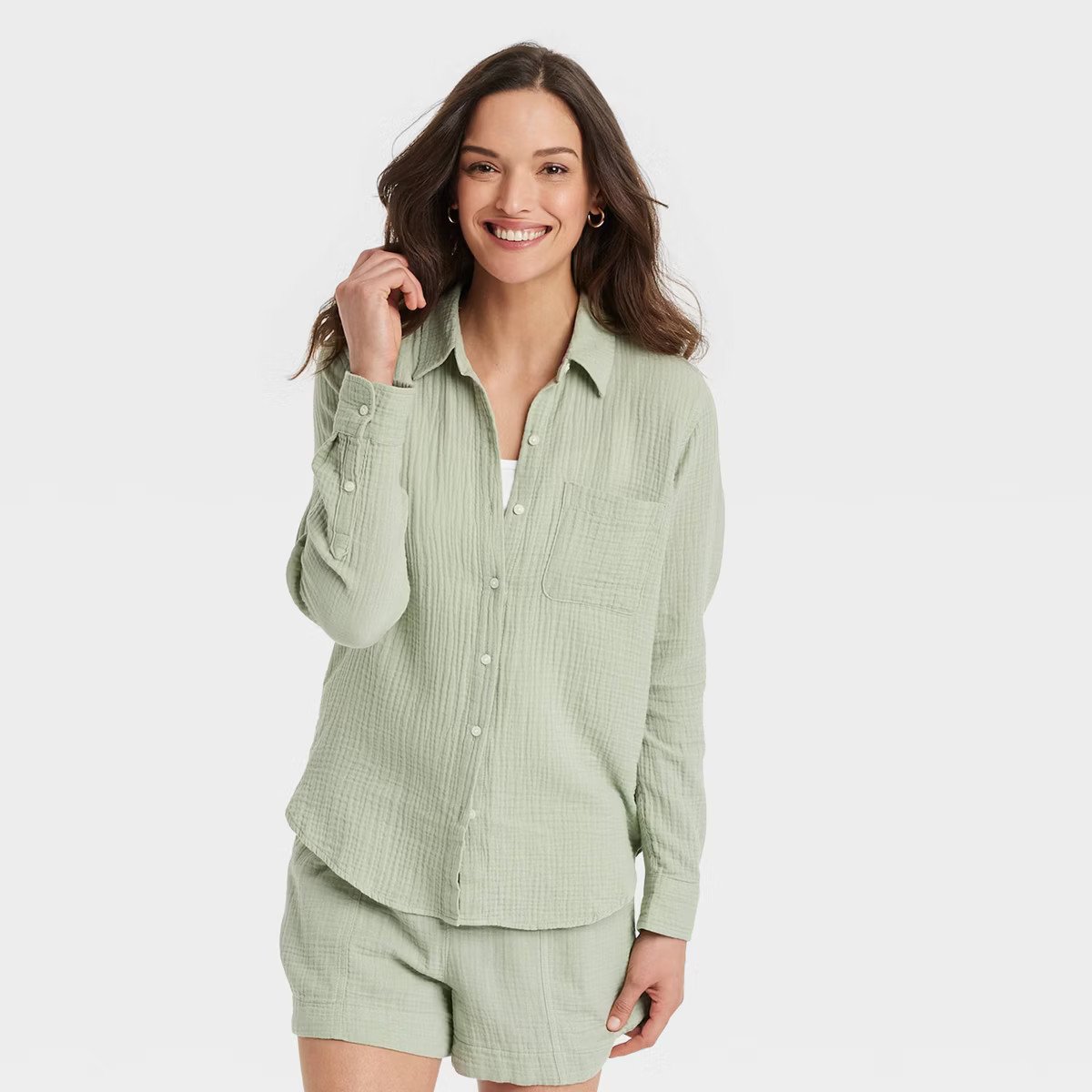 Women's Long Sleeve Gauzy Collared Button-Down Shirt - Universal Thread™ | Target