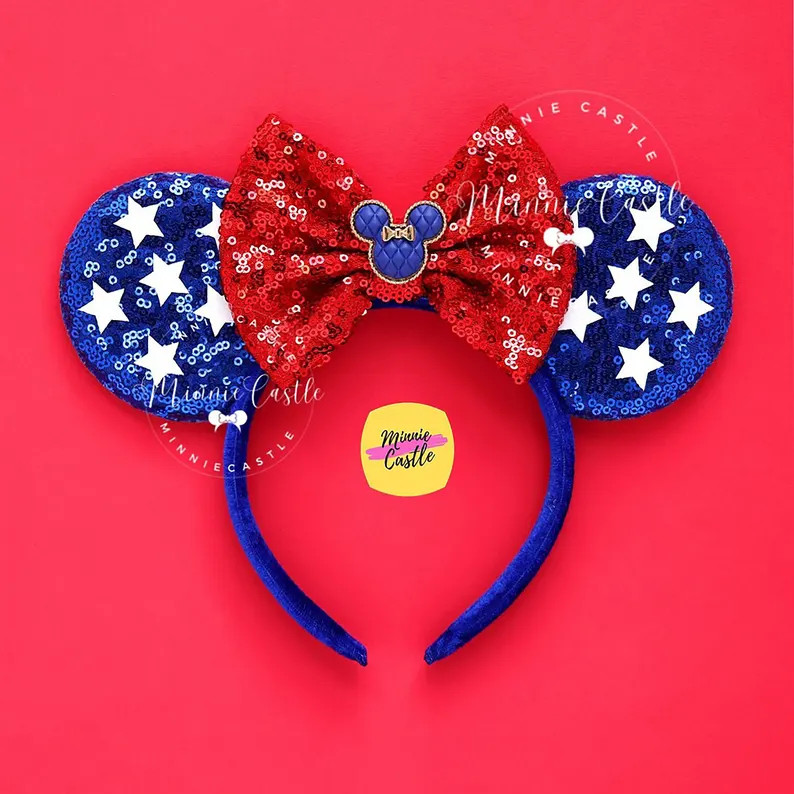 4th of July Mickey Ears, Mickey Ears, Patriotic Minnie Ears, American Flag Mouse Ears, Minnie Ear... | Etsy (Global)