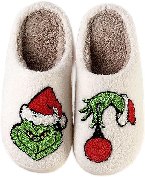 Qubuwalk Cute Cartoon Christmas Slippers Santa Reindeer Slippers Soft Plush Fuzzy Slippers Warm C... | Amazon (US)