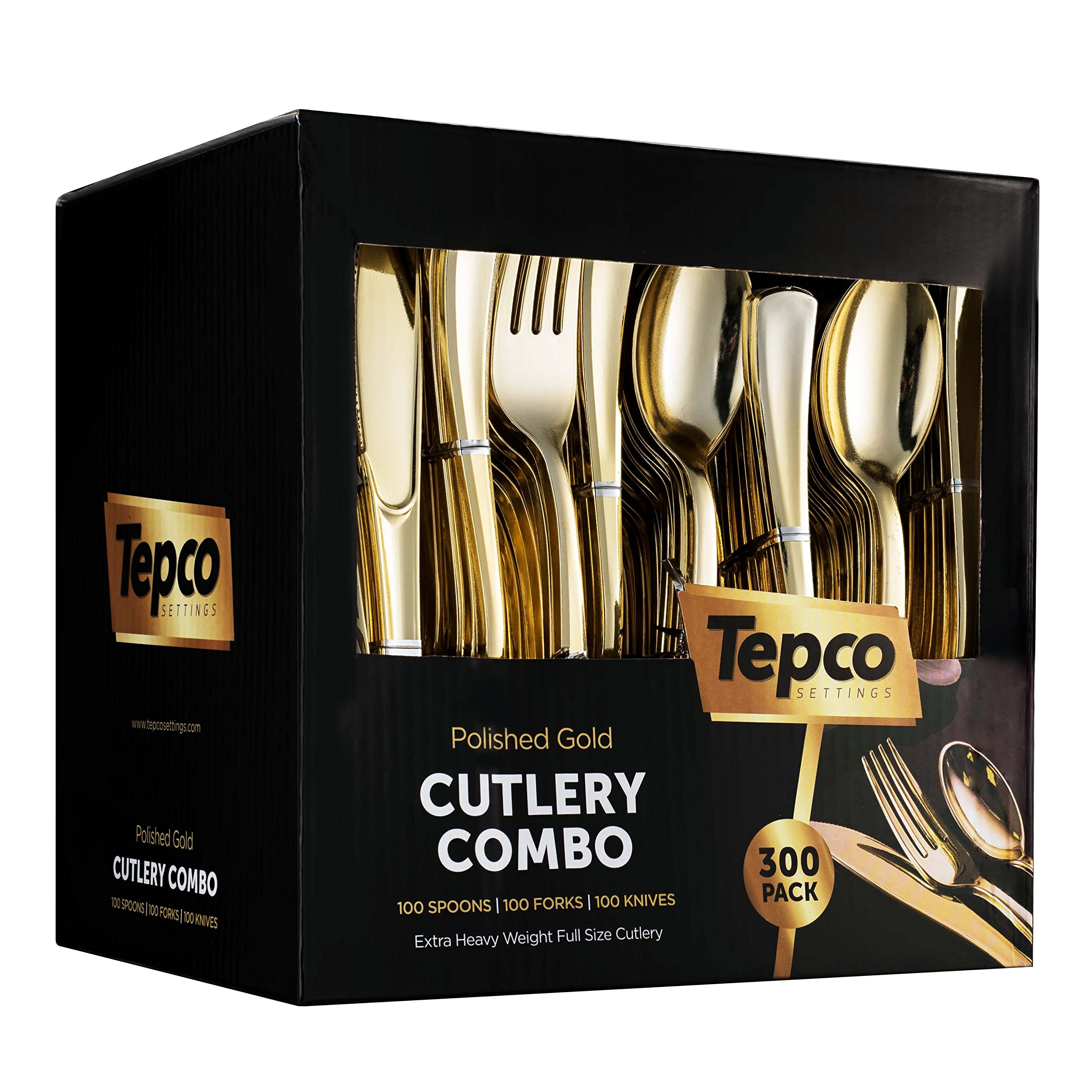 300 Gold Disposable Plastic Flatware Set - 100 Forks, 100 Spoons, 100 Knives - Heavy Duty Silverw... | Amazon (US)
