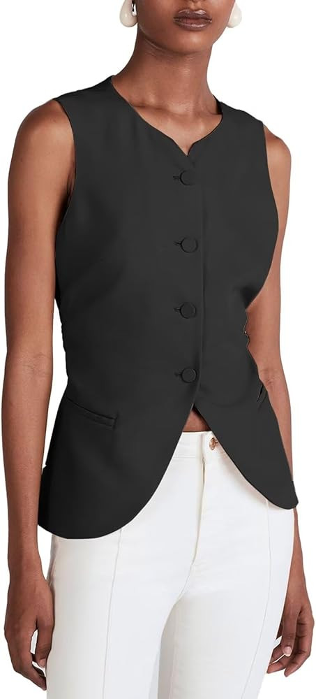 Women's Fully Lined Waistcoat Button Up Summer Sleeveless Jacket Casual Vest | Amazon (US)