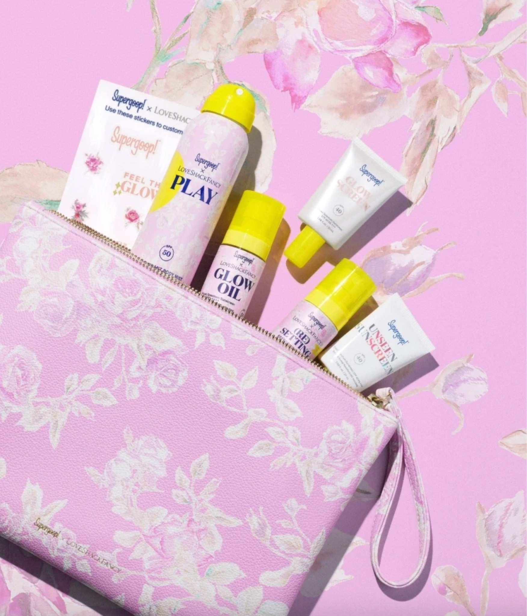 The cutest collab for summer!! 🌸☀️🧴  supergoop! X loveshackfancy Love to Glow SPF Kit! 

Spf, pouch, glow screen, sunscreen, beauty, glow oil, resetting spray, unseen sunscreen, play spf spray, travel, vacation must-haves, girly finds, floral pouch, beach bag, limited edition, gift set, fancythingsblog

#LTKbeauty #LTKitbag #LTKunder100