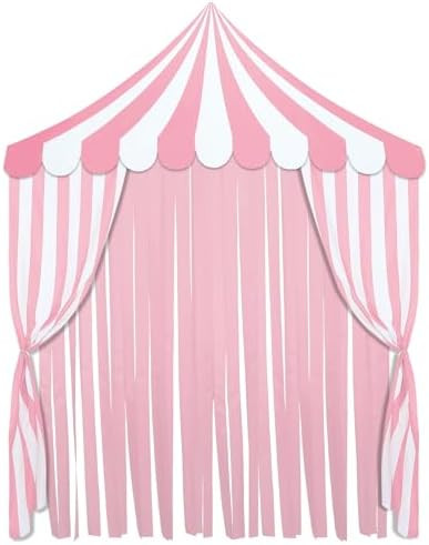 4-Piece Carnival Circus Decor Backdrop Circus Tent with Canopy Polyester Carnival Pink Striped Cu... | Amazon (US)