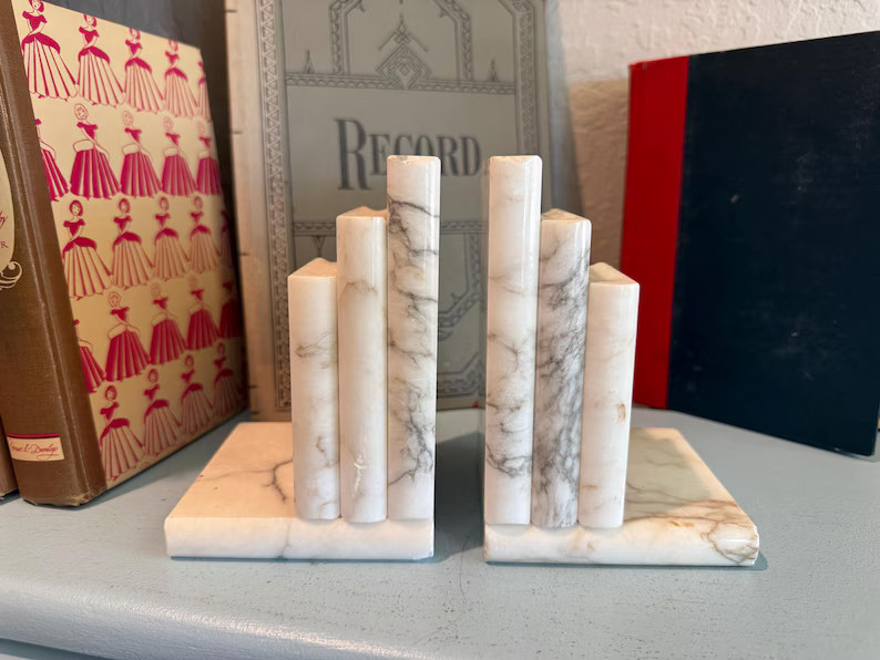 Vintage Italian Heavy Carved White Marble Stacked Bookends | Etsy (US)