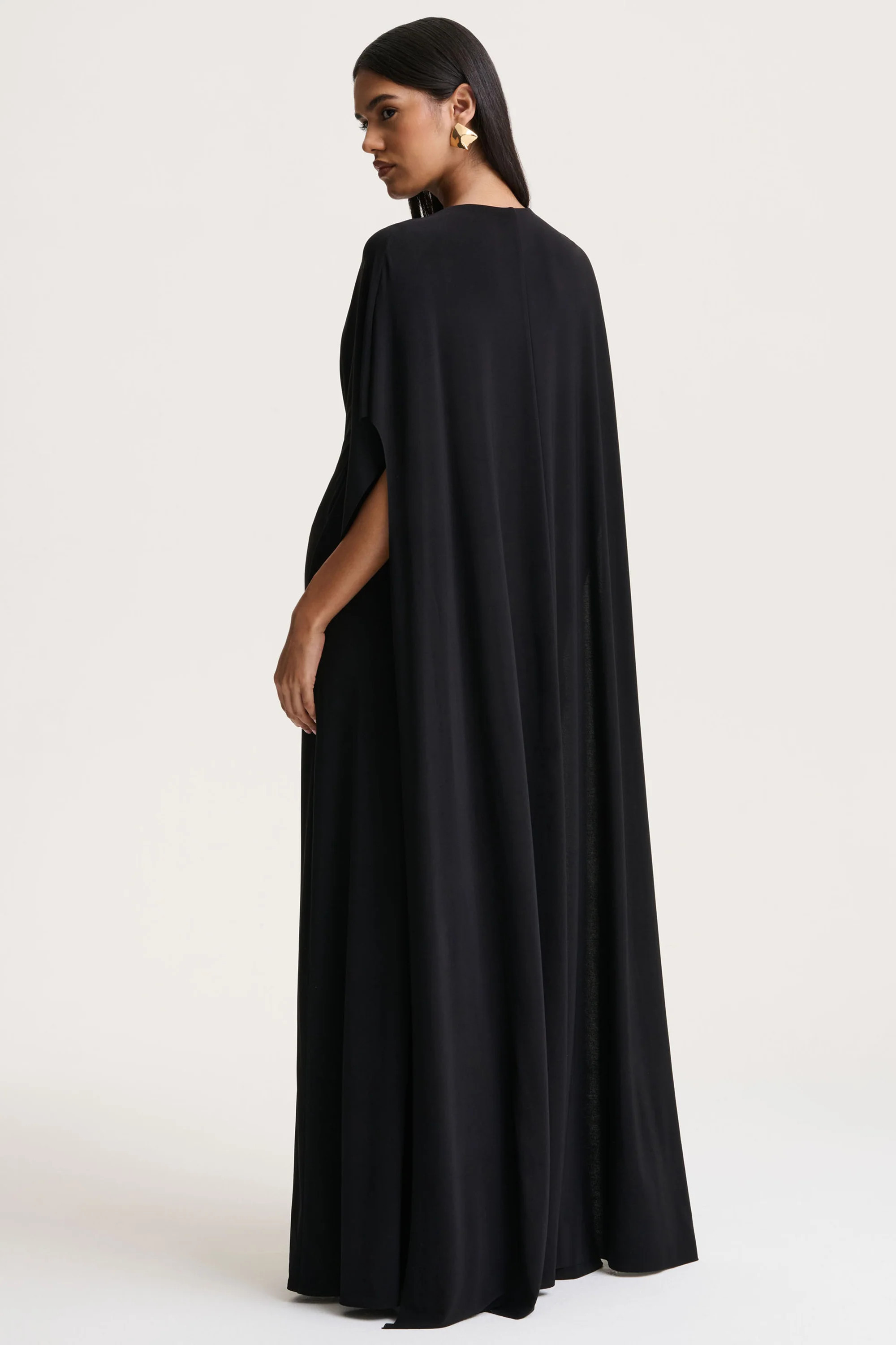 Romilly | Black Plunge-Neck Maxi Dress With Gathered Detail | Club L London