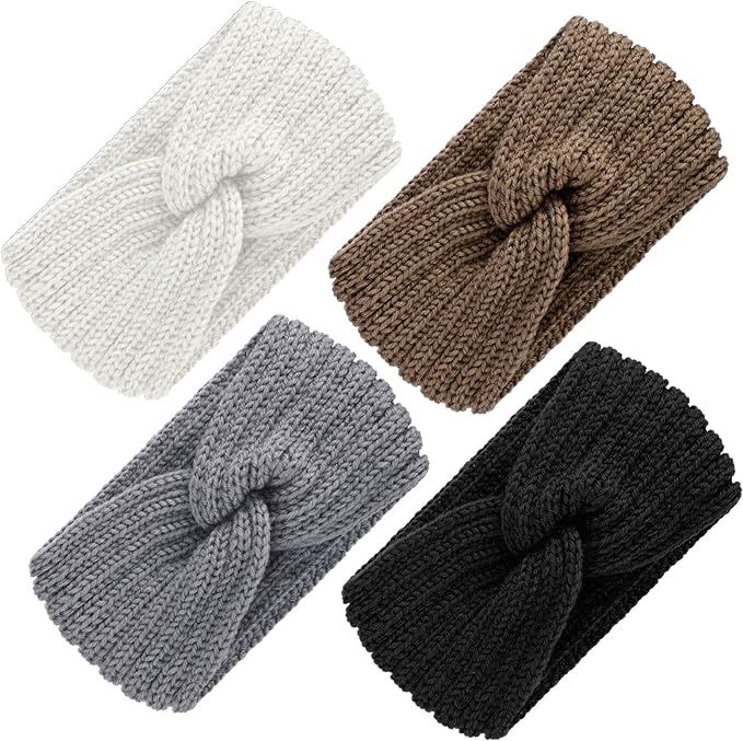 4 Pieces Chunky Knit Headbands Braided Winter Headbands Ear Warmers Crochet Head Wraps for Women ... | Amazon (US)