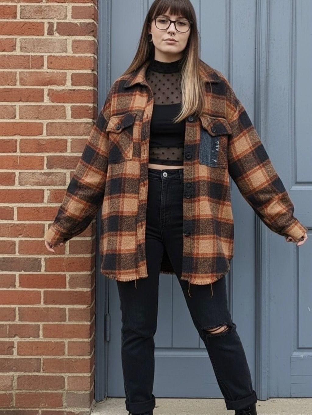 Found the perfect oversized plaid shacket for your fall wardrobe! 🍂 This outfit is all about playing with textures—combining a cozy wool-blend flannel with a trendy black polka dot mesh top for that subtle "cool girl" edge. Paired with high-waisted distressed denim and my favorite go-to frames.

#LTKSeasonal #LTKMidsize #LTKootd