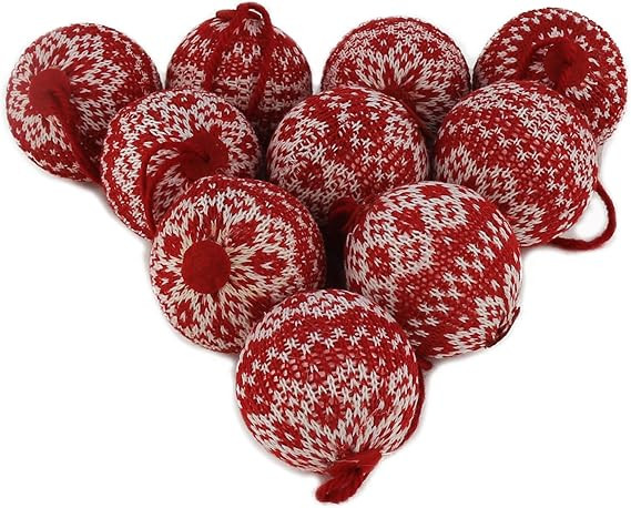 WEWILL 2.75" 10 PCS Red Knitted Sweater Christmas Ball Christmas Tree Ornaments Festival Xmas Par... | Amazon (US)