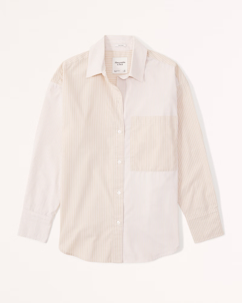 Oversized Poplin Colorblock Button-Up Shirt | Abercrombie & Fitch (US)