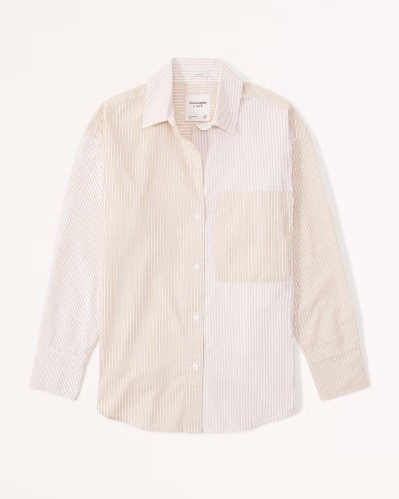 Abercrombie & Fitch Women's Oversized Poplin Colorblock Button-Up Shirt in Tan - Size XXS | Abercrombie & Fitch (US)