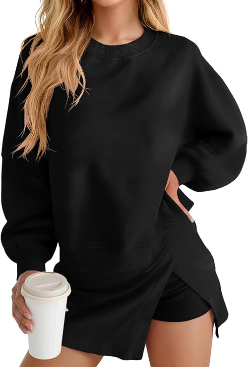 Fisoew 2 Piece Sets for Women Cotton Workout Sets Sweatshirt Top High Waisted Lined Split Athleti... | Amazon (US)