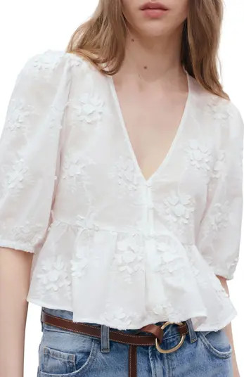 Floral Embroidery Puff Sleeve Shirt | Nordstrom