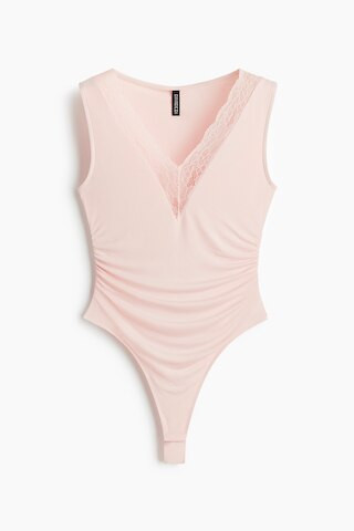H & M - Lace-Trimmed Thong Bodysuit - Light Pink | H&M (US + CA)