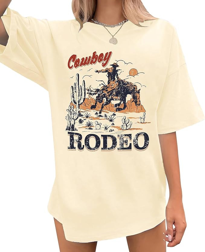 Rodeo Shirts Women Cowgirl Shirt Oversized Country Concert Tshirt Vintage Cow Skull Graphic Tee C... | Amazon (US)