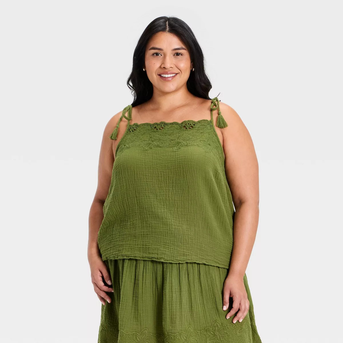 Women's Cutwork Tank Top - Universal Thread™ Olive Green 3X | Target
