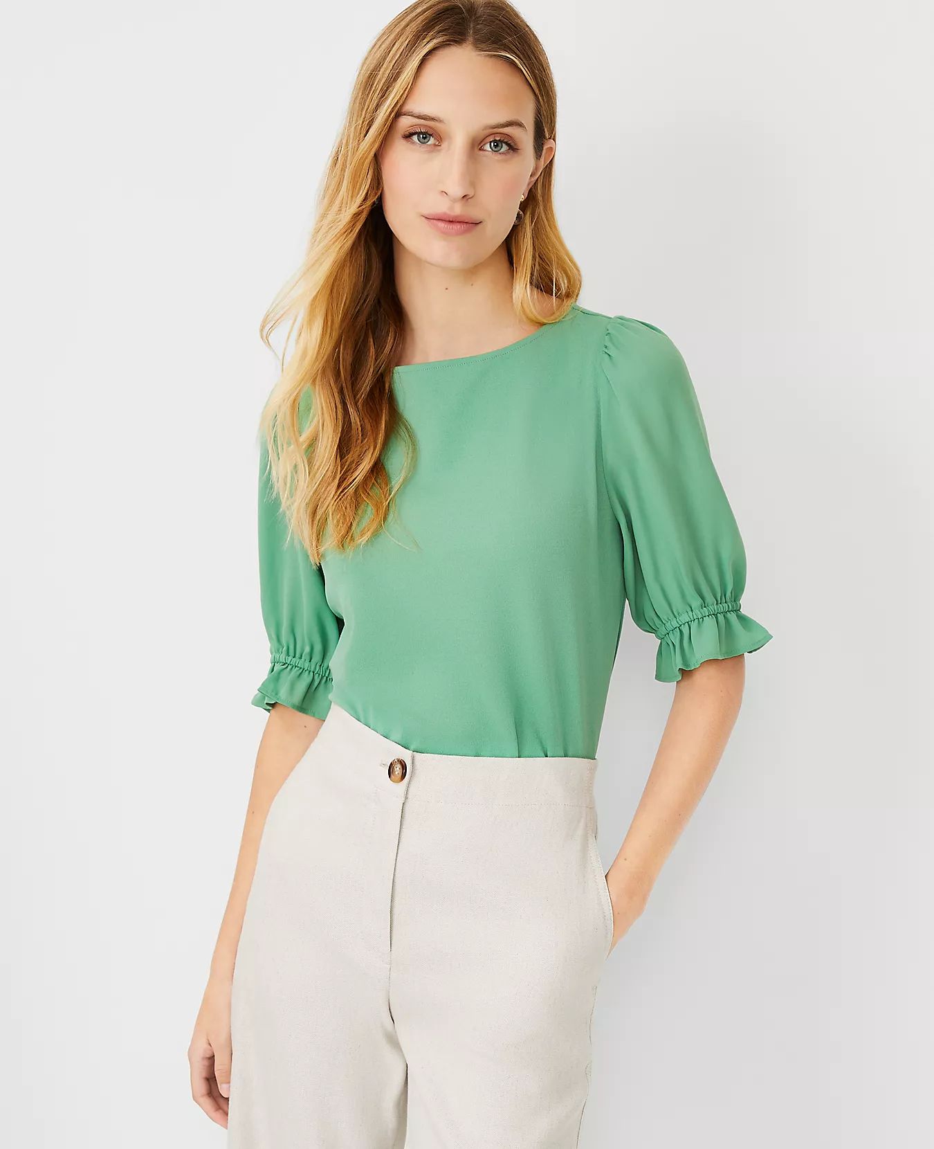 Cinched Sleeve Boatneck Top | Ann Taylor (US)