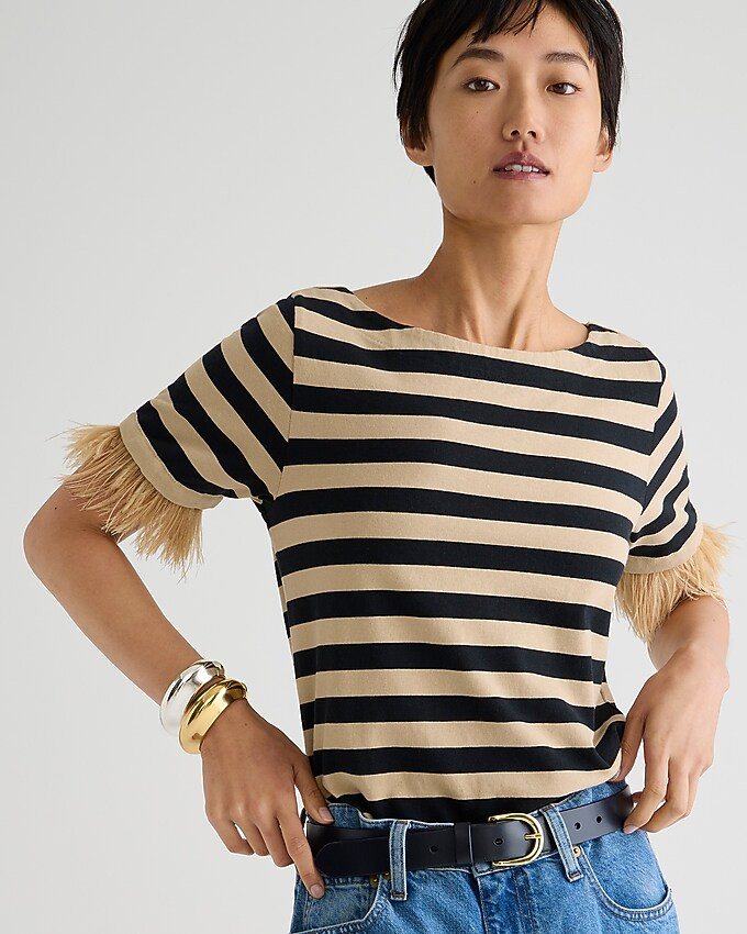 Mariner jersey cropped striped boatneck T-shirt with feathers | J. Crew US