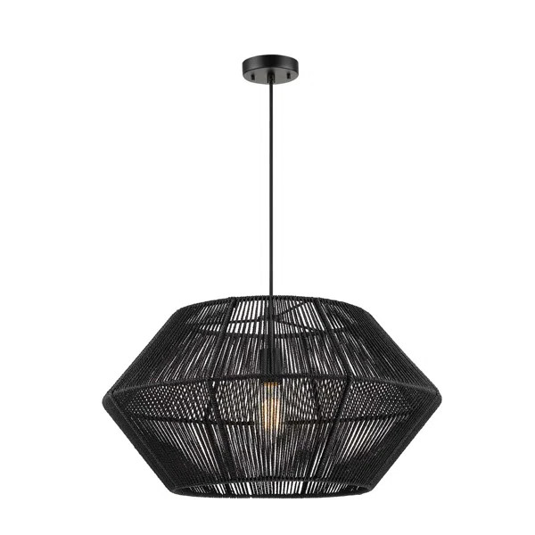 Terra 1-Light Matte Black Natural Twine Chandelier | Wayfair North America