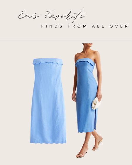 Wedding guest dress. Stunning scalloped midi dress. Linen dress. Blue dress. 

#LTKstyletip