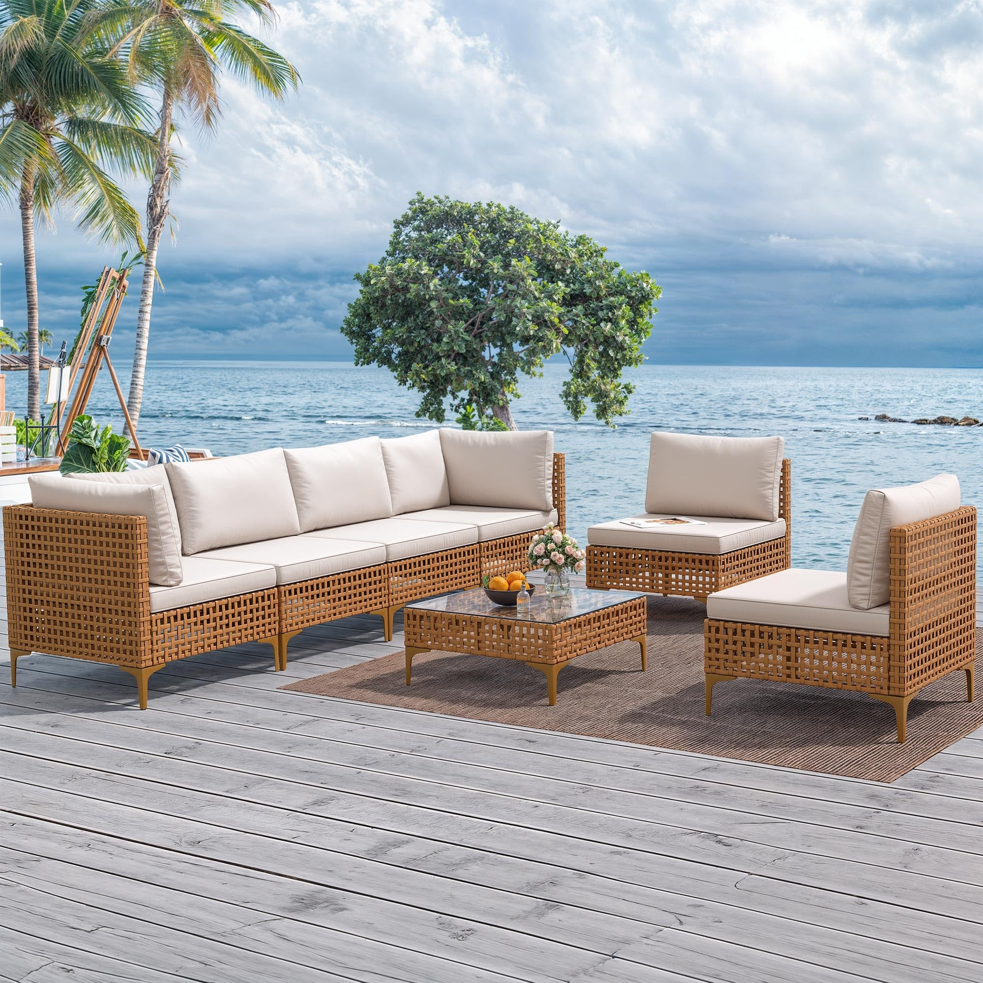 YITAHOME 7-Piece Patio Furniture Set, All-Weather PE Wicker Patio Conversation Set for Backyard D... | Amazon (US)