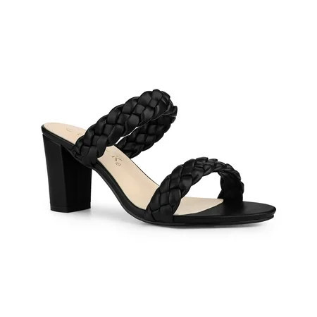 BLISSFUL STEP Women s Braided Heeled Slip on Chunky Heel Slide Sandals Black 8 | Walmart (US)