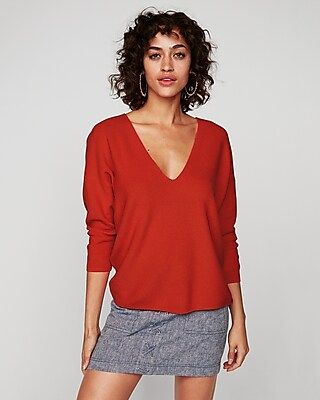 cotton shaker knit v-neck sweater | Express