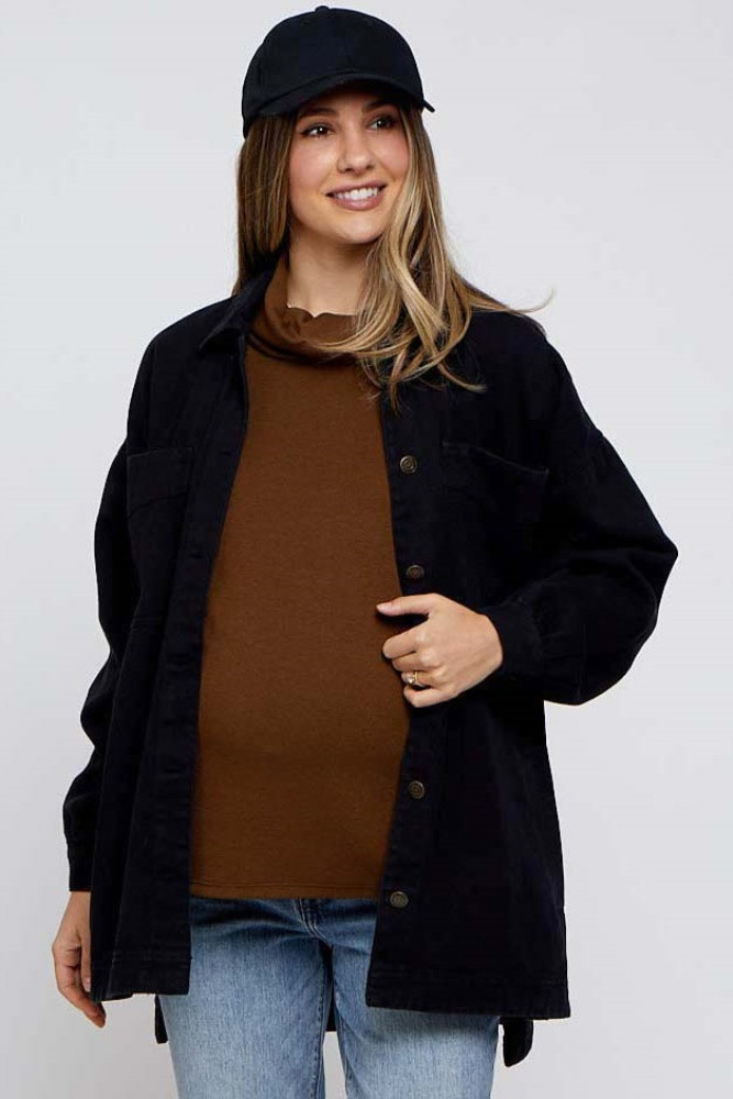 Black Denim Button Down Button Down Maternity Jacket | PinkBlush Maternity